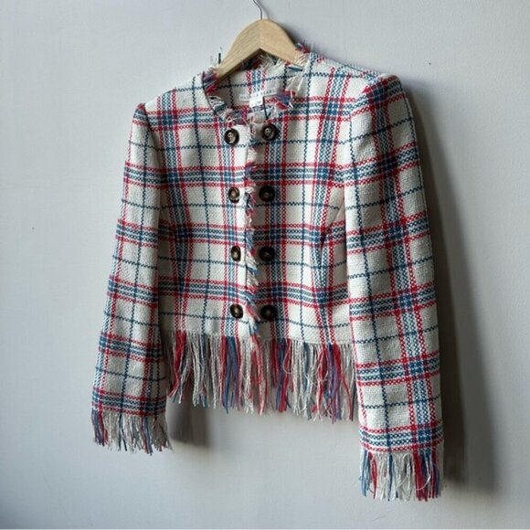 Veronica Beard Marlton Tweed Fringe Check Jacket Size 8 - Picture 8 of 12